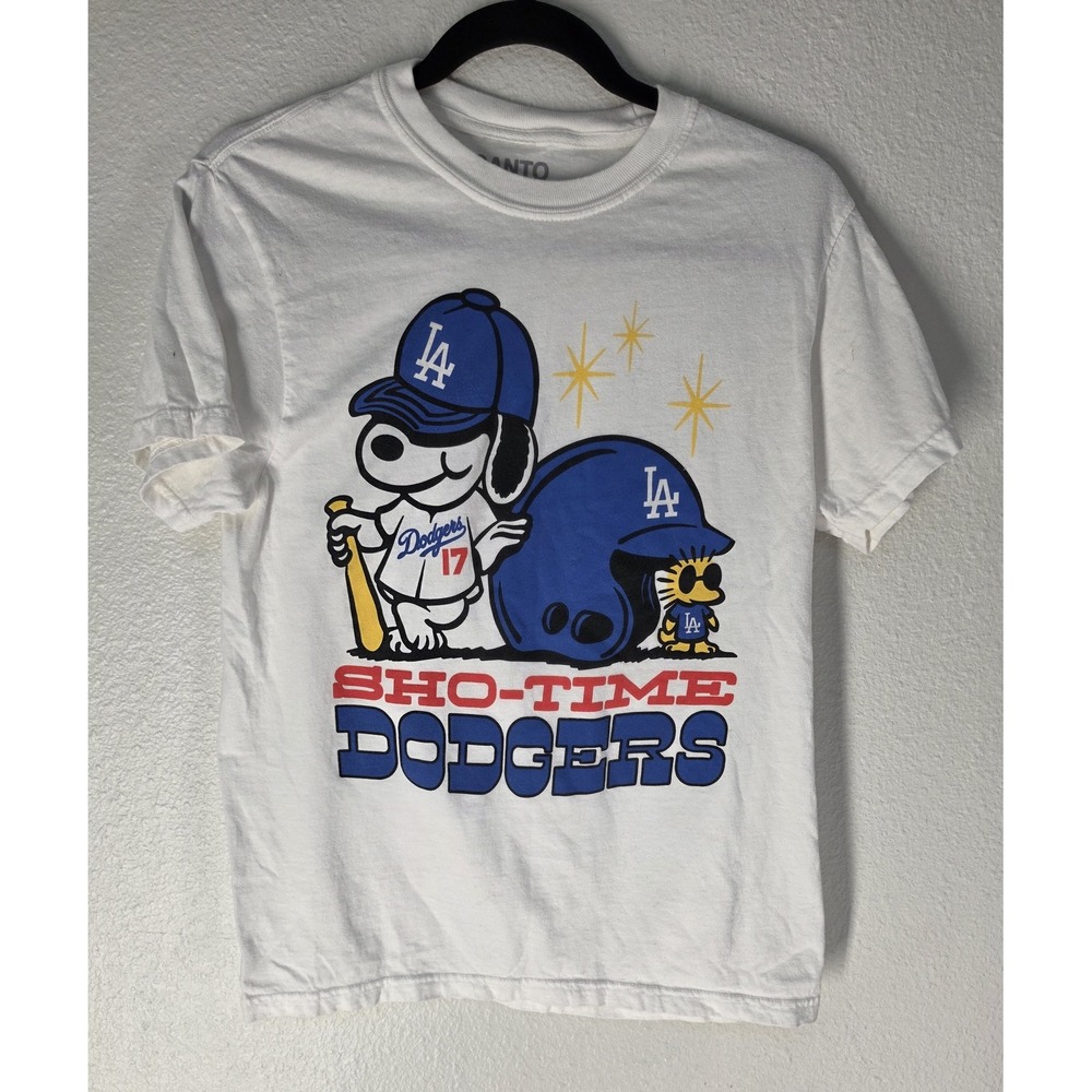 Snoopy Dodgers T-Shirt Small White Crew Neck Short Sleeve Casual Tee Top